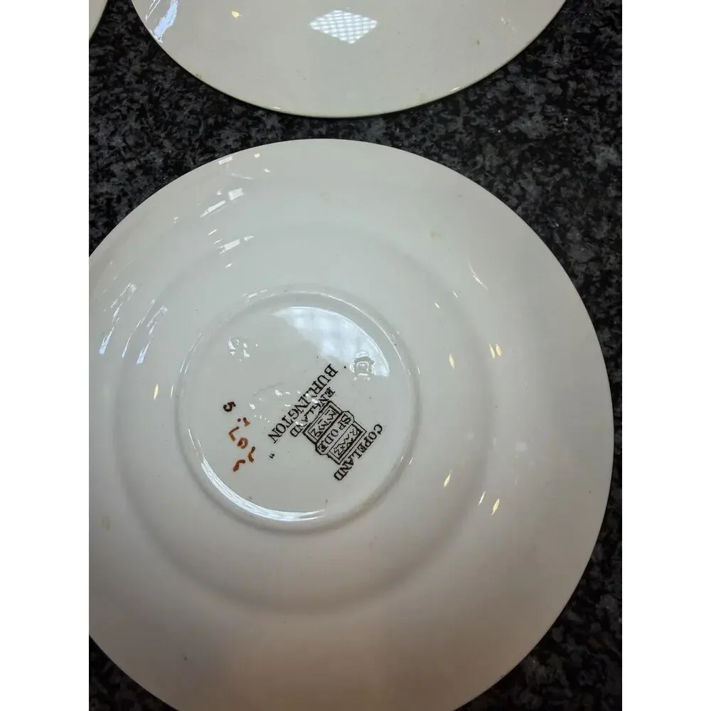 5 Vintage Copeland Spode Burlington ROSE Green Trim Floral Saucers Old Stamp